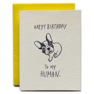 happy birthday to me human card French bulldog dog