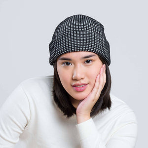 Simple Grid Knit Beanie: Lime Pink