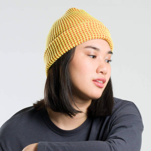 Simple Grid Knit Beanie: Lime Pink