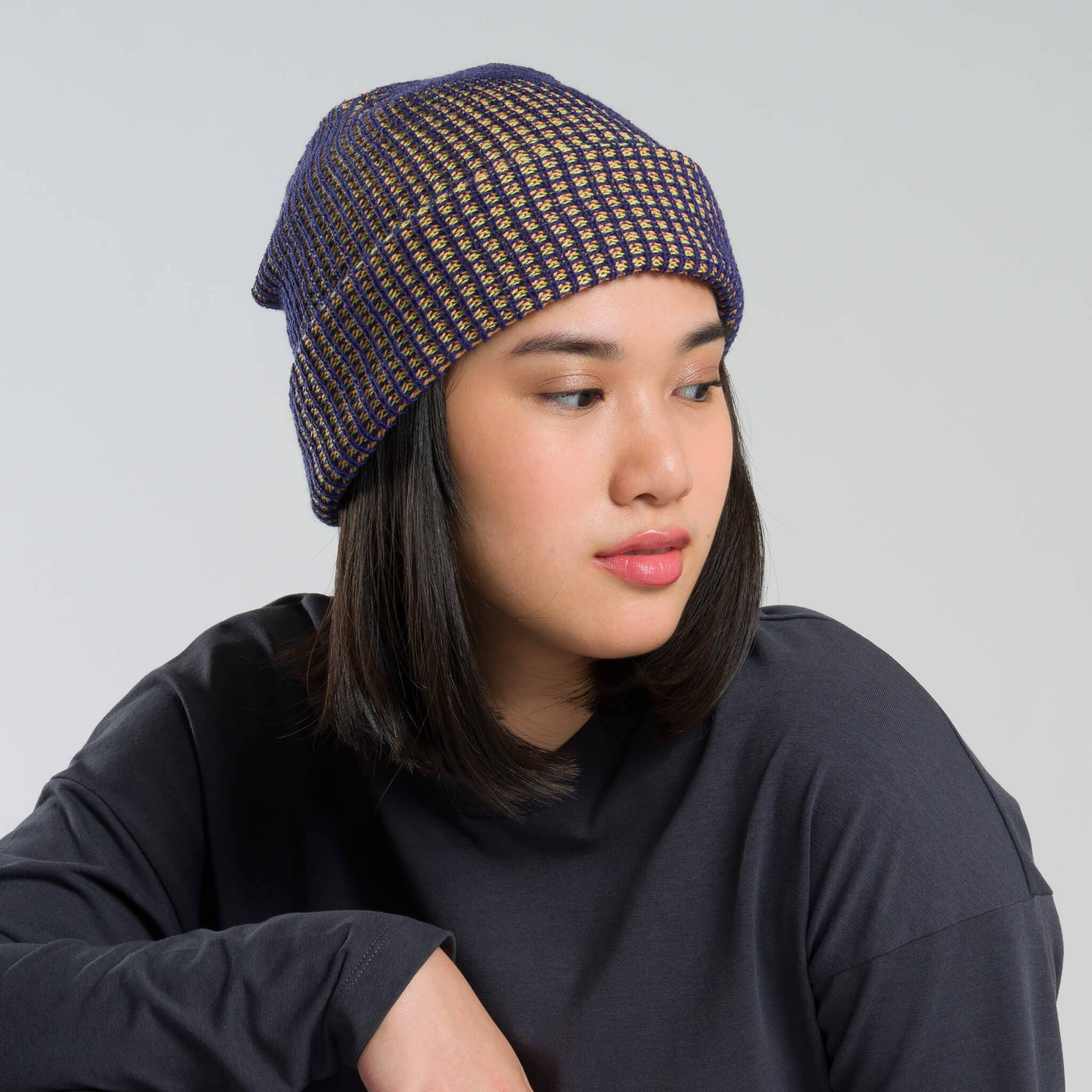 Simple Grid Knit Beanie: Lime Pink