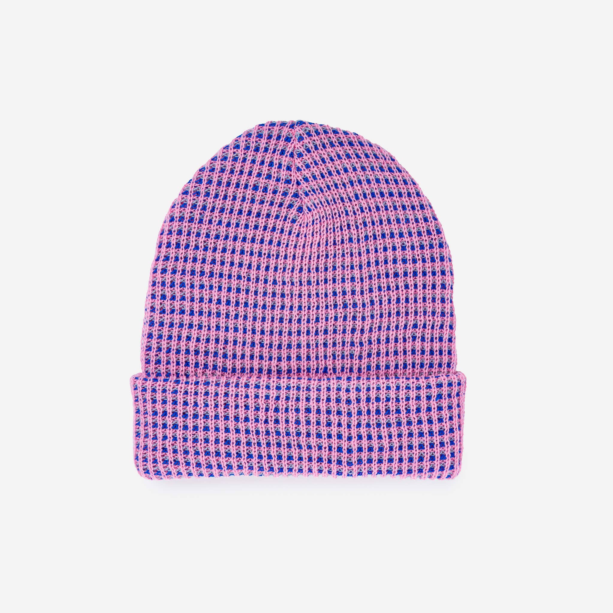 Simple Grid Knit Beanie: Lime Pink