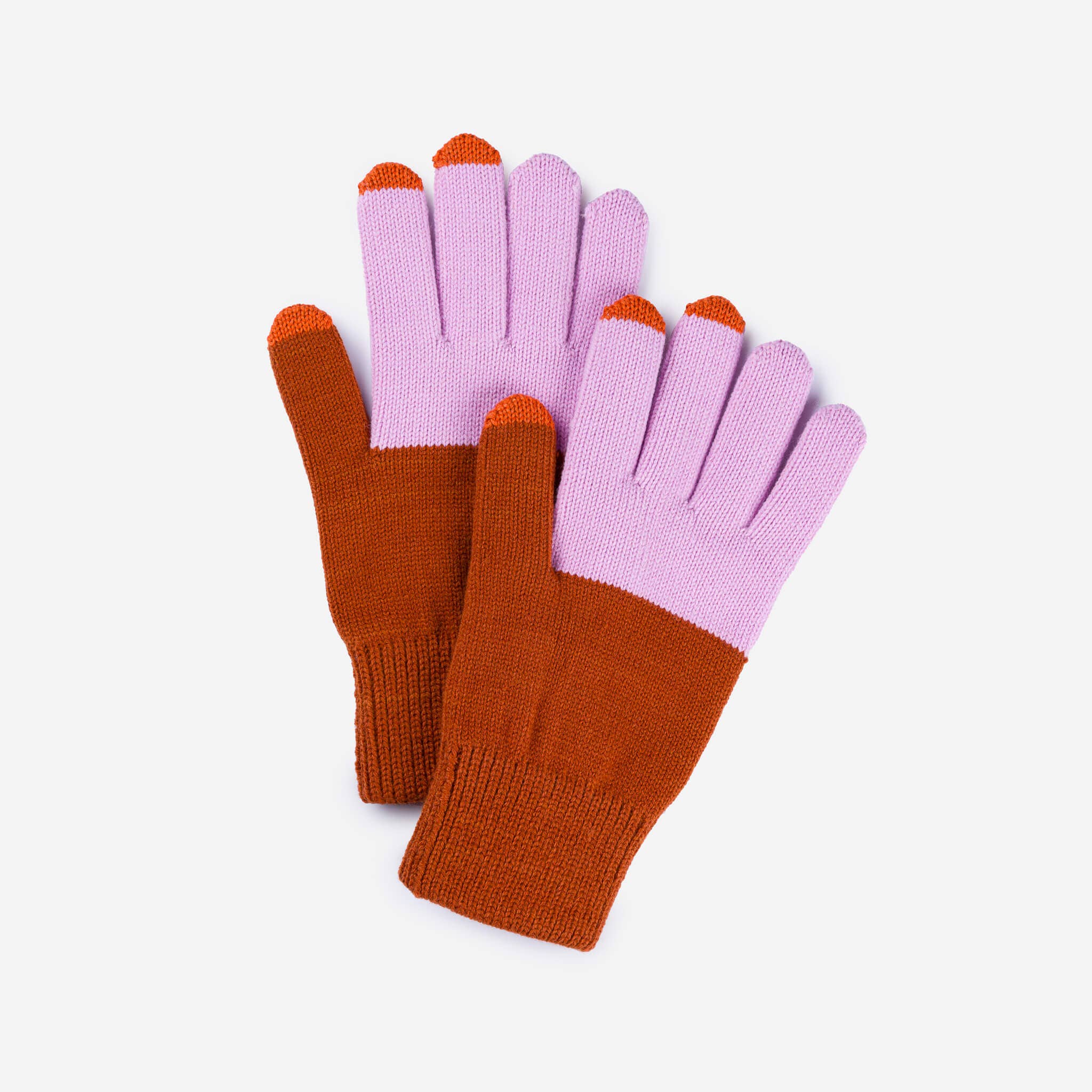 Colorblock Knit Touchscreen Gloves: Teal Lilac