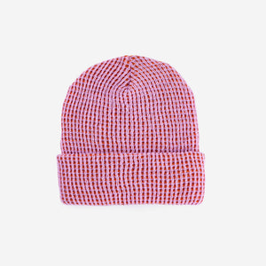 Simple Grid Knit Beanie: Lime Pink