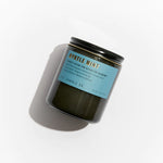 A clarity blend to promote focus, with notes of blue eucalyptus, marram grass, sea salt, and dew. Inspired by the lucidity of an herb garden breeze, formulated with upcycled lemon and eucalyptus. MYRTLE MINT PF CANDLE
