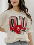 Ou Sooners Helmet Fade Off White Thrifted Tee FOOTBALL BOOMER