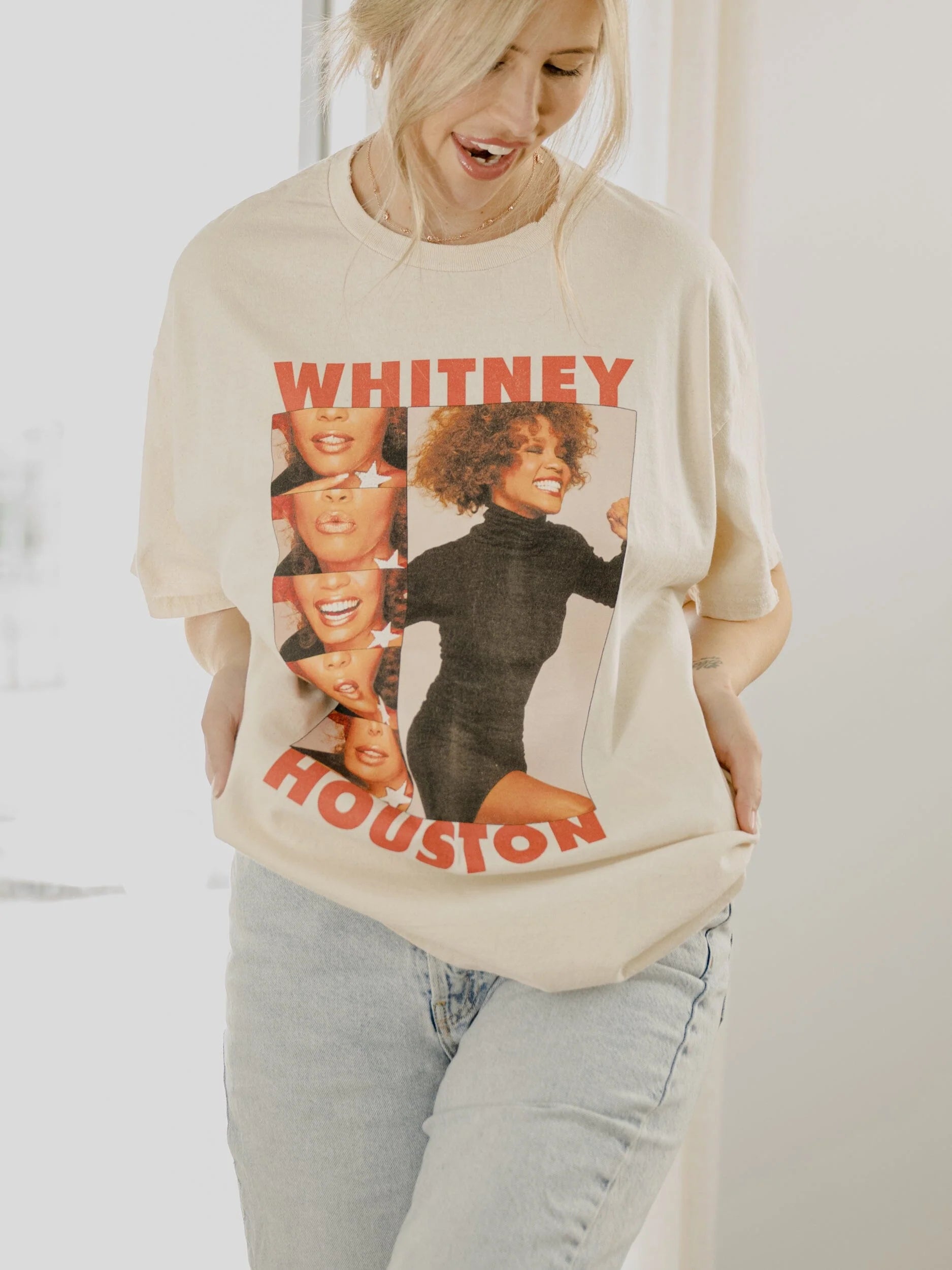 Whitney Houston Smile Thrifted Tee