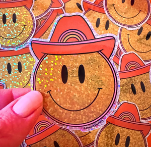 Smiley Cowboy Glitter Sticker