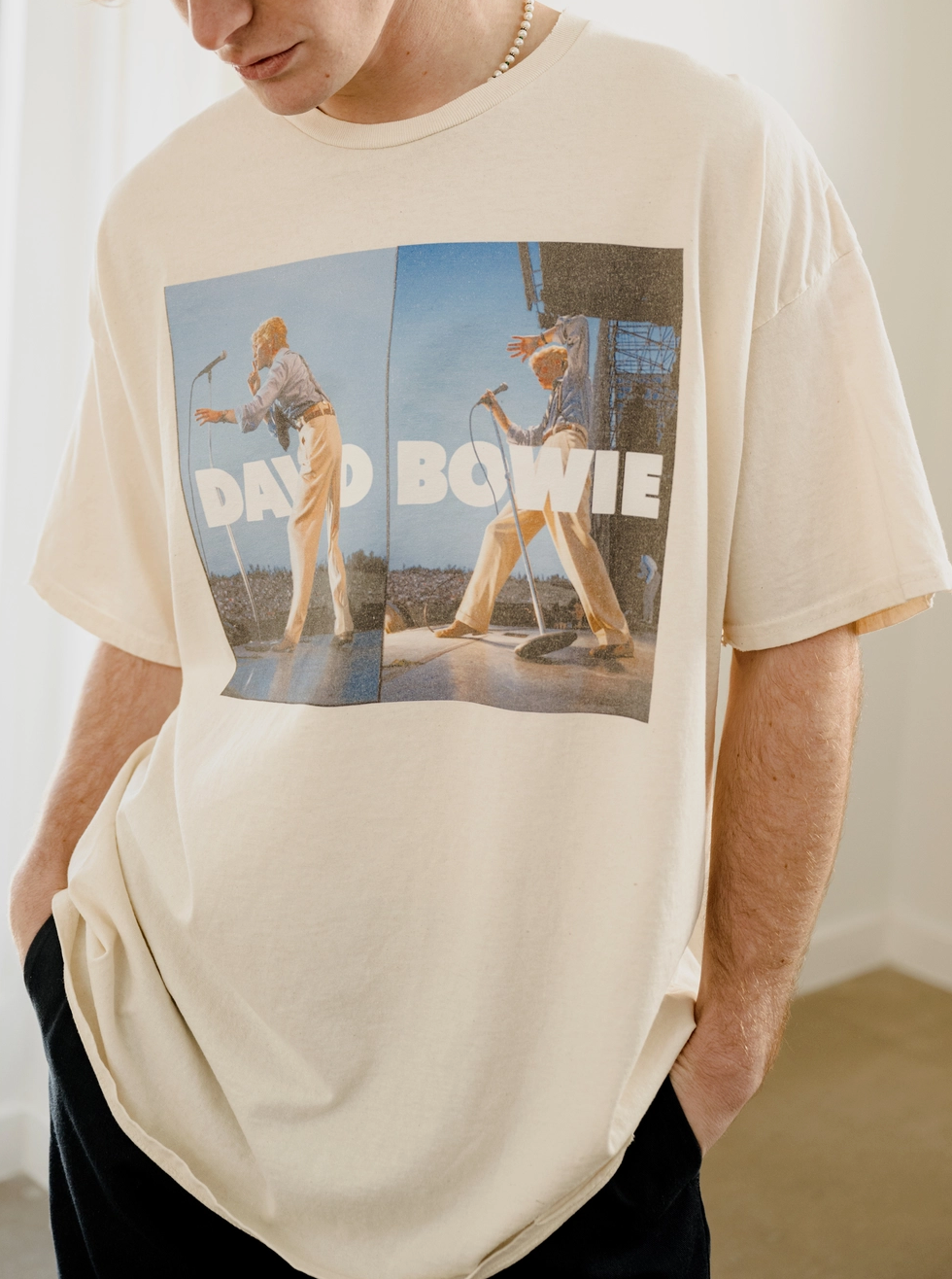 David Bowie 1983 Tour Off White Thrifted Graphic Tee
