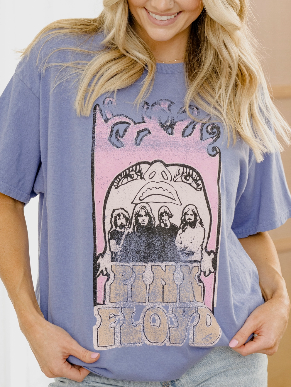 Pink Floyd Festival Colors Violet Thrifted Graphic Tee