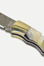 Yellow Ox-horn with Pearl Inlay Folding Knife: Yellow Ox-horn