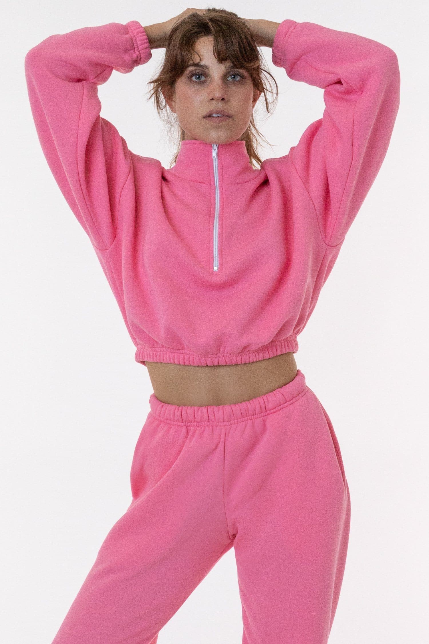 Flex Fleece Zip Crop - Bubble Gum