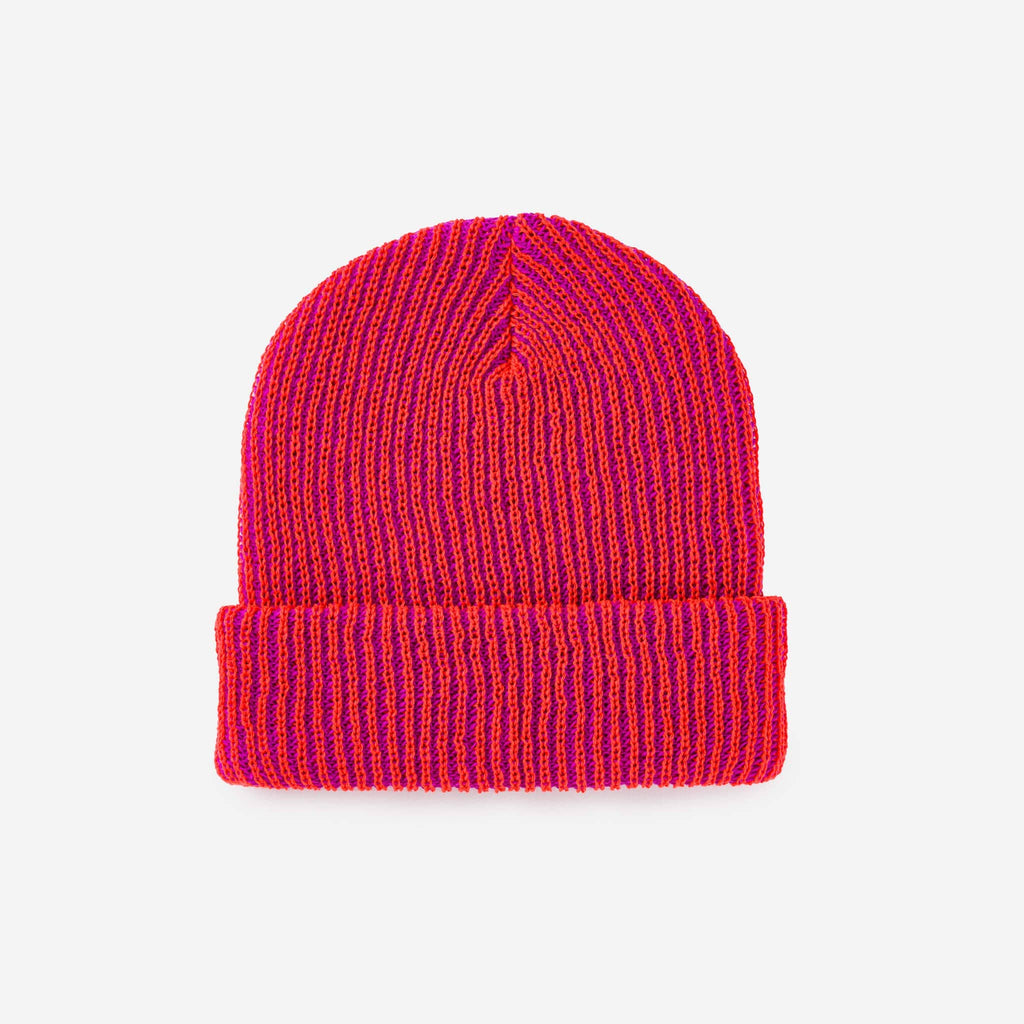 Simple Rib Knit Beanie: Poppy Magenta