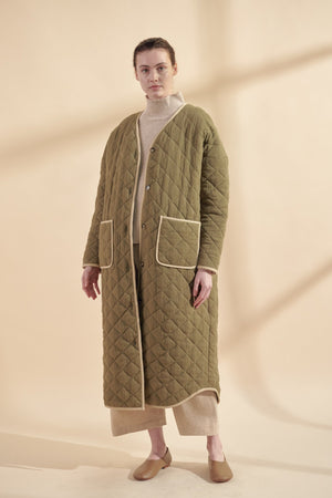 A Mente Button Down Quilted Coat Olive