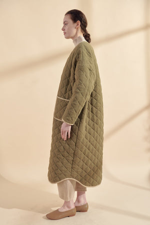 A Mente Button Down Quilted Coat Olive