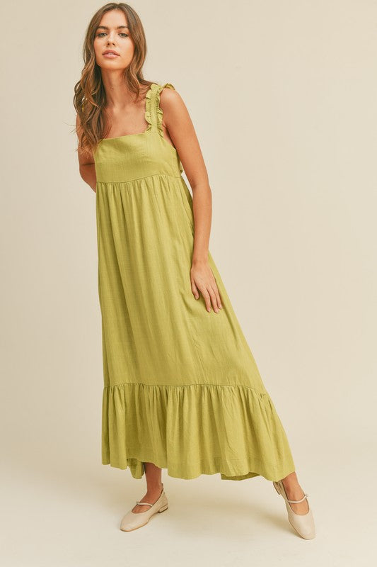 Linen Maxi Dress - Lime