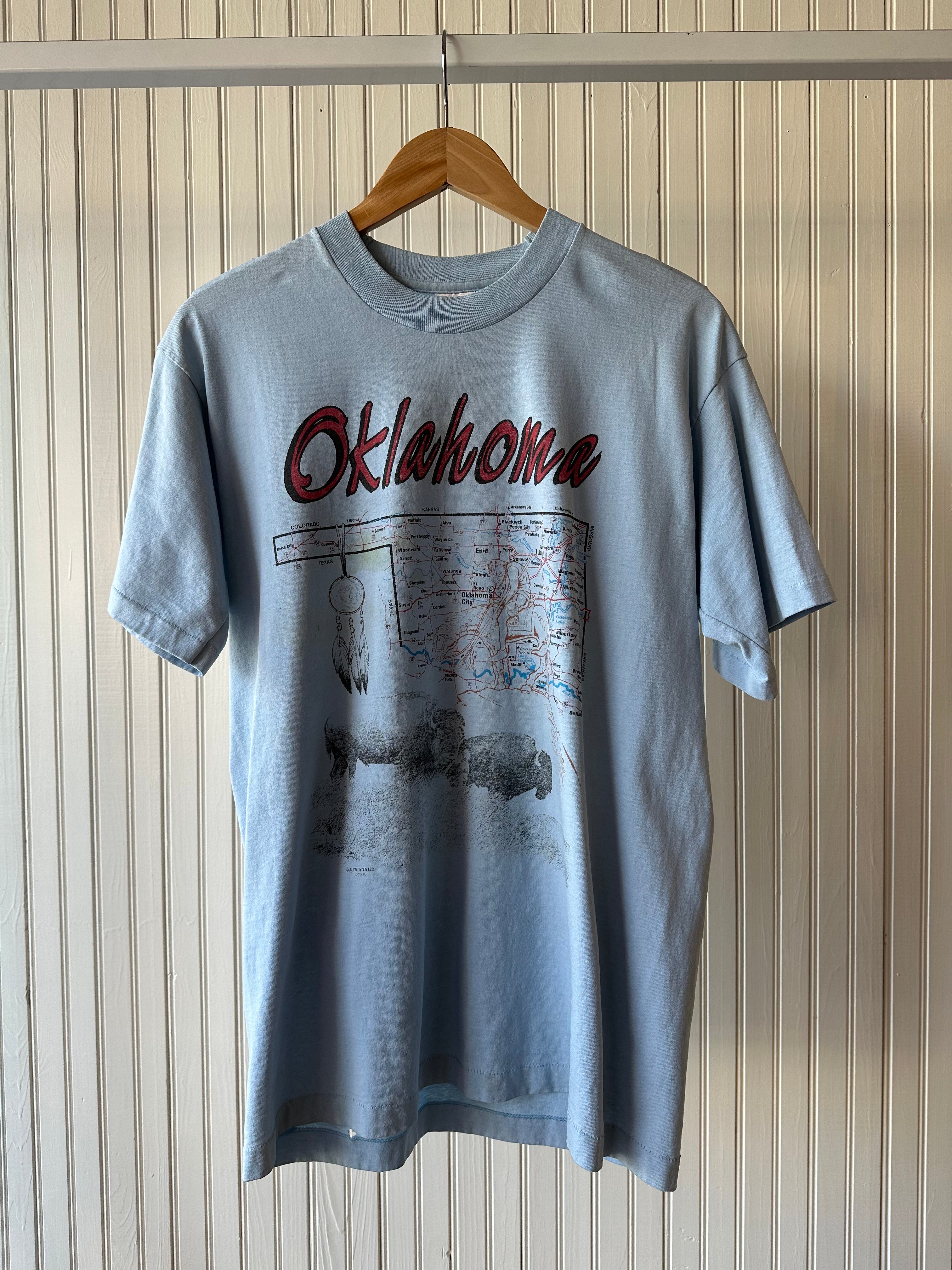 Oklahoma Vintage w buffalo /dream catcher Tee - Light Blue