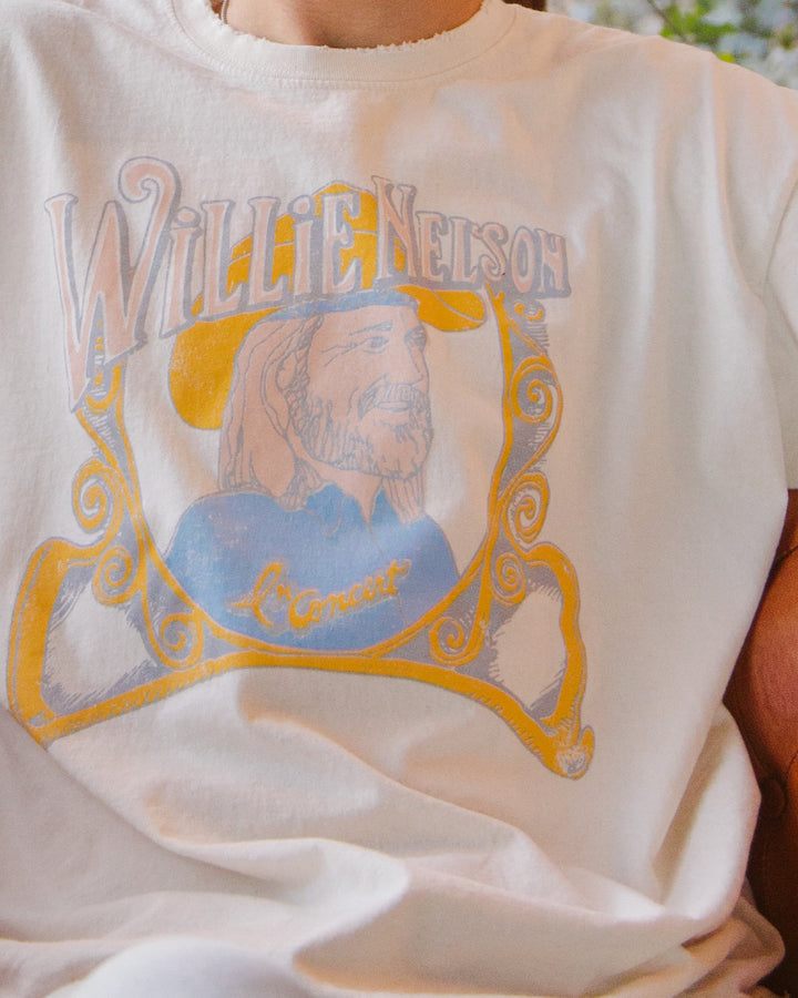 Willie Nelson In Concert Off White Thrifted Tee