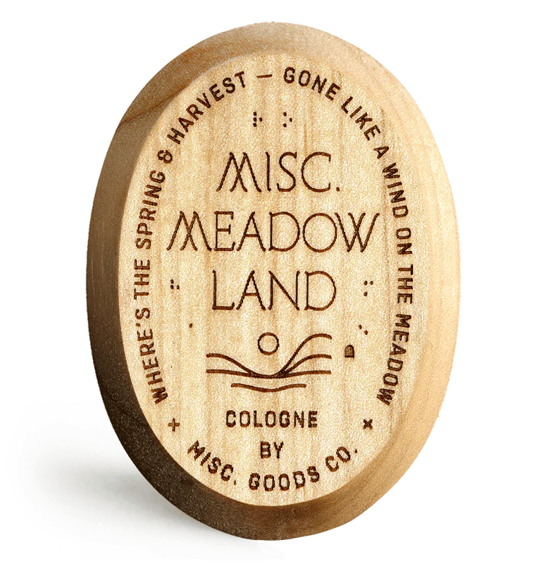 Meadowland: Maple Wood case, Brass inlay case, 3" by 2.3", made in USA Solid Cologne Misc. Goods. Co.