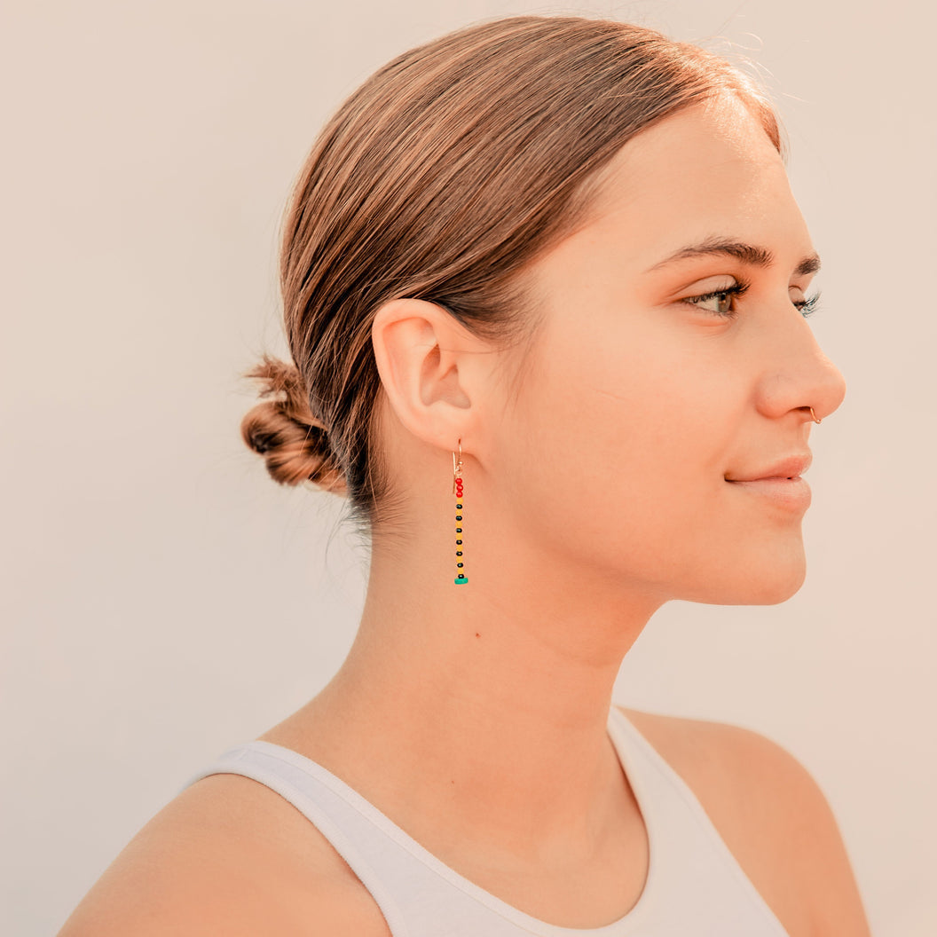 Turquoise, Coral, & Black Onyx Earrings