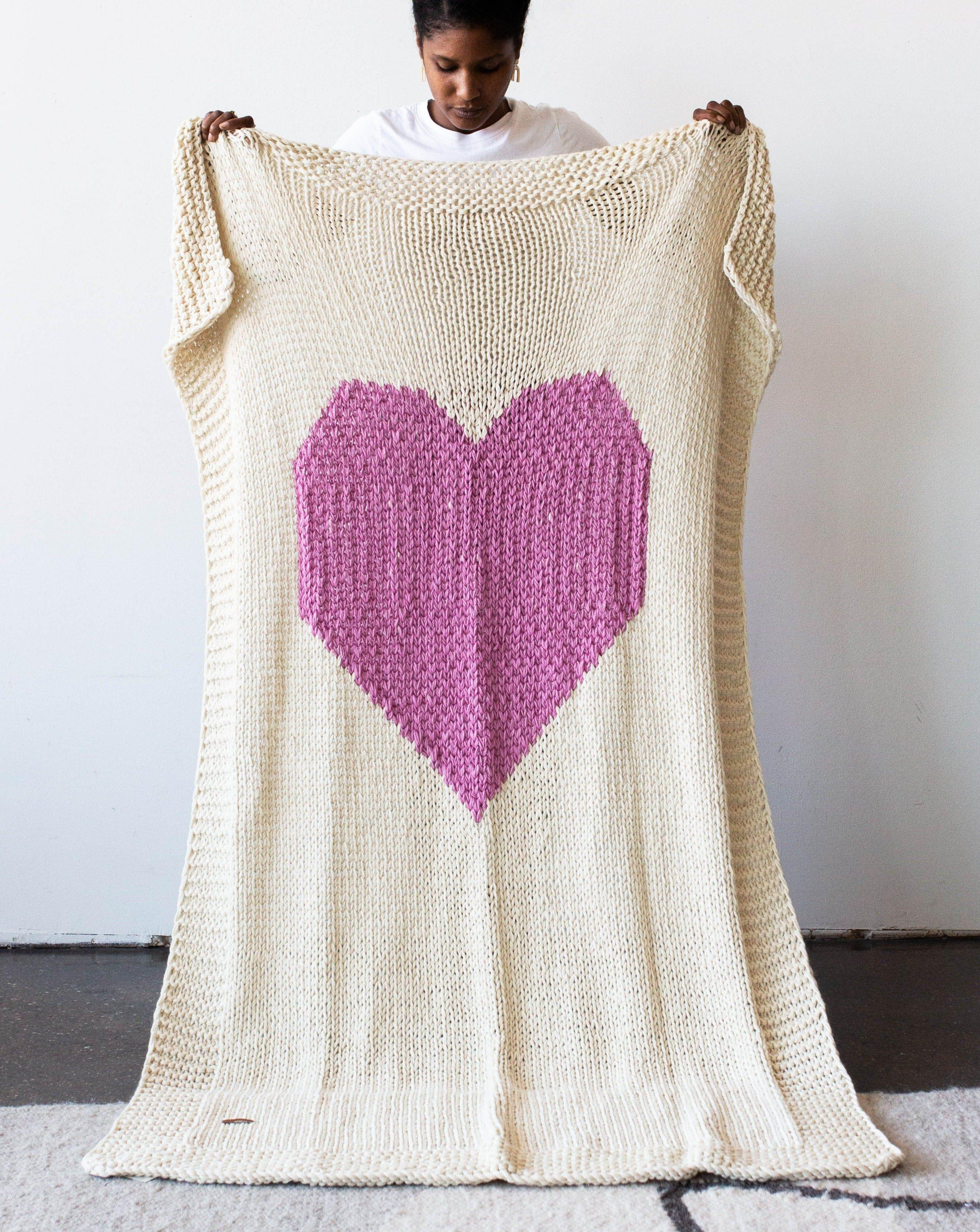Kanju Interiors Hand Knitted Heart Blanket