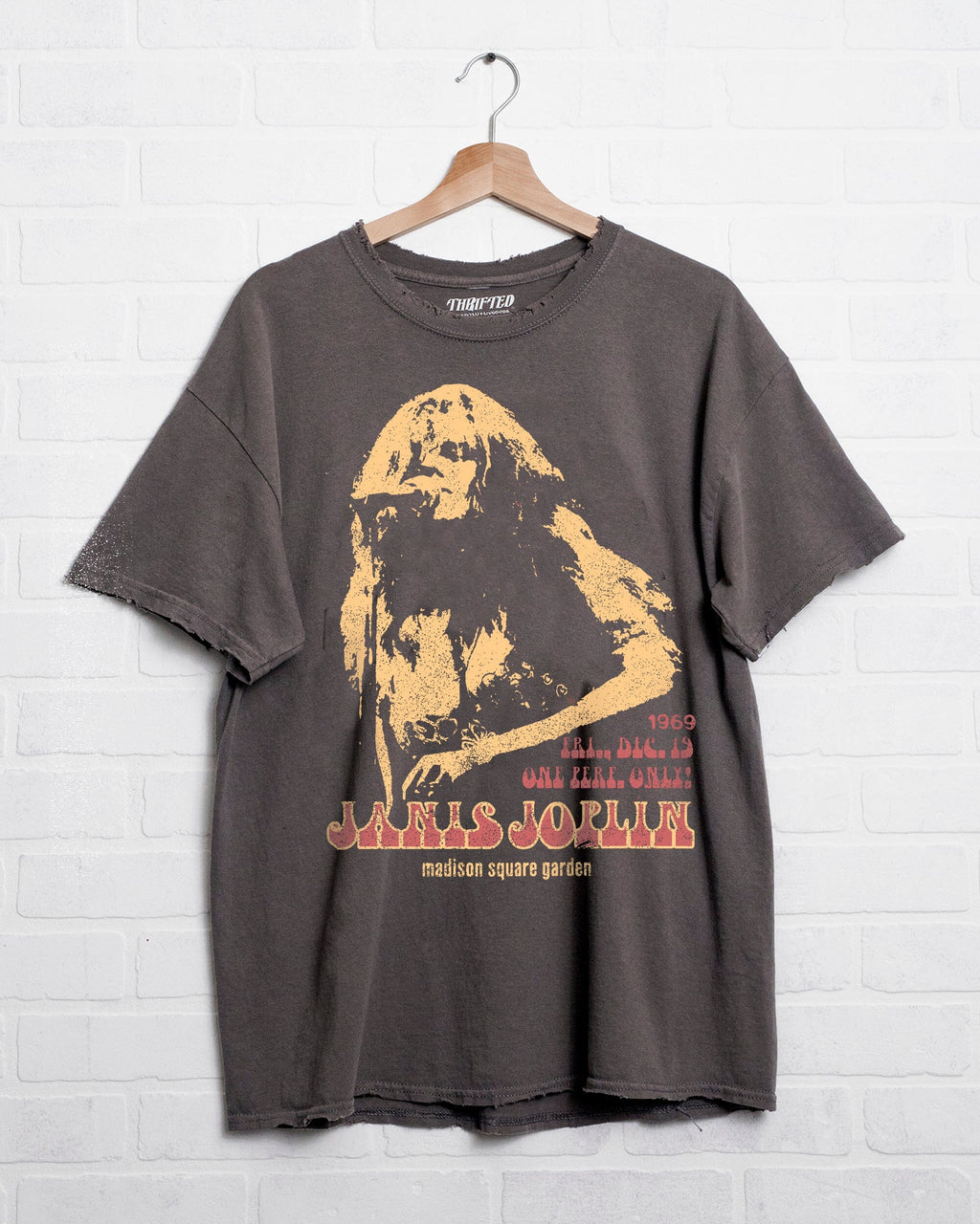 Janis Joplin Madison Square Garden Charcoal Thrifted Distressed Tee 